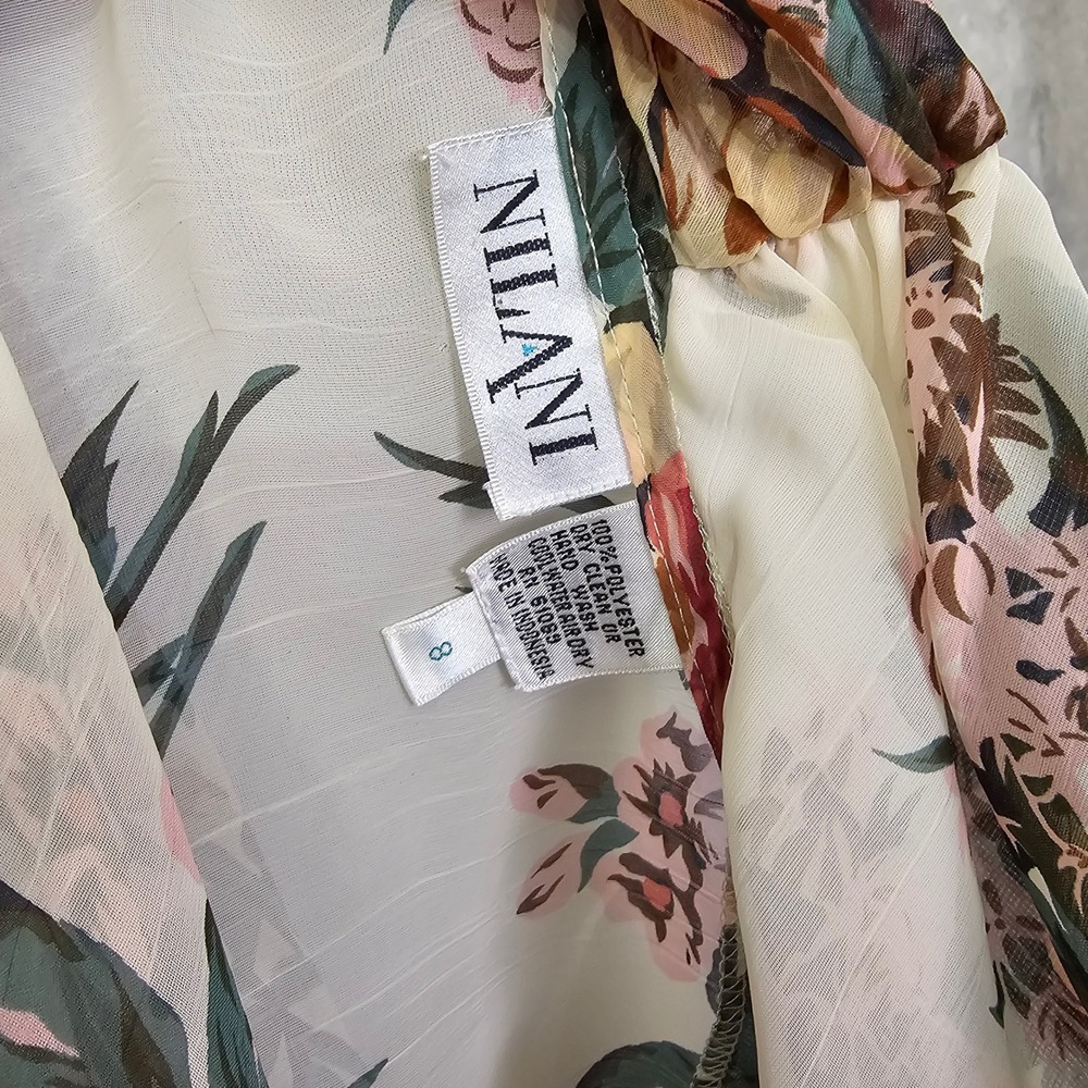 Vintage 90s Nilani Floral Sheer Blouse Romantic Cottagecore Korea Womens M - Picture 8 of 9